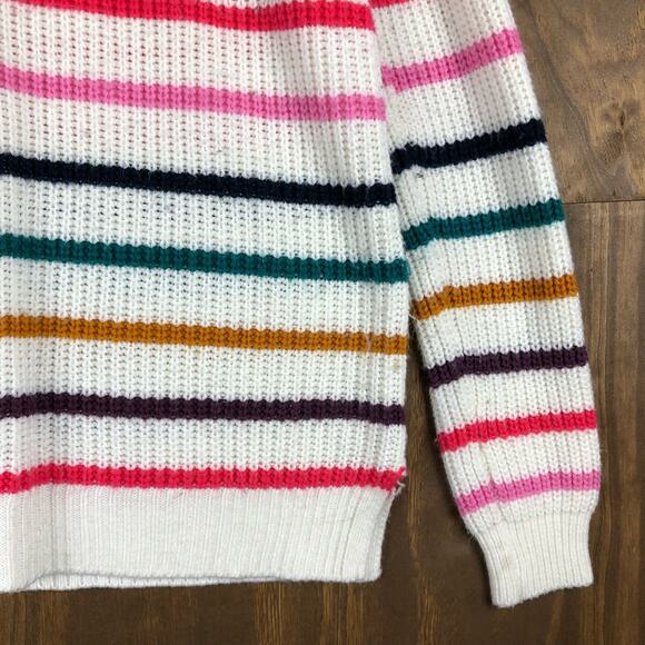 So Womens Sweater White Multicolored Striped Knitted Long Sleeve Large - Picture 4 of 12